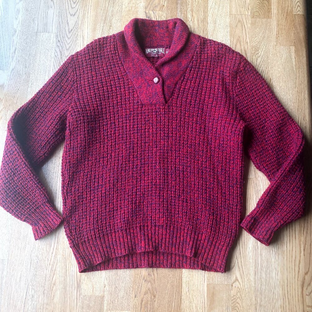 Vintage American Eagle Red Knit Wool Sweater Made in the USA Size Medium